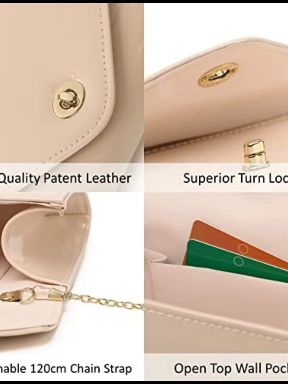 Patent Leather Envelope Clutch Detachable Chain Crossbody Evening Bag